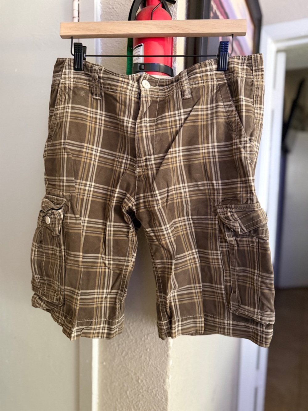 Old Navy Brown Plaid Cargo Shorts